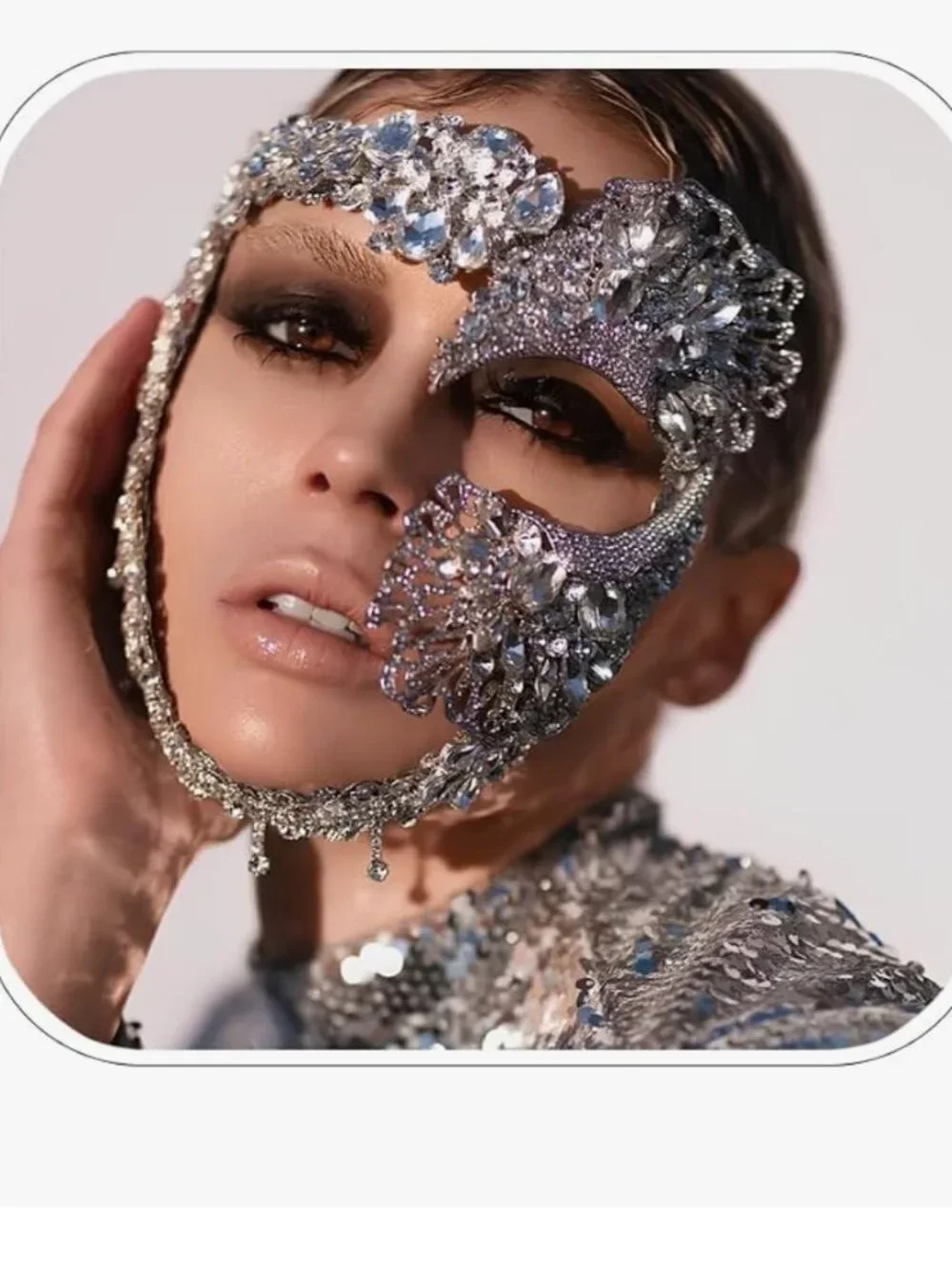 Rhinestone Silver Venetian Mask